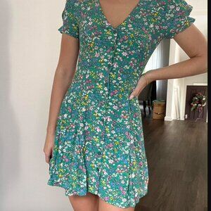 NEW! Jack Wills Floral Fit & Flare Mollie Button Front V-Neck Mini Dress US6